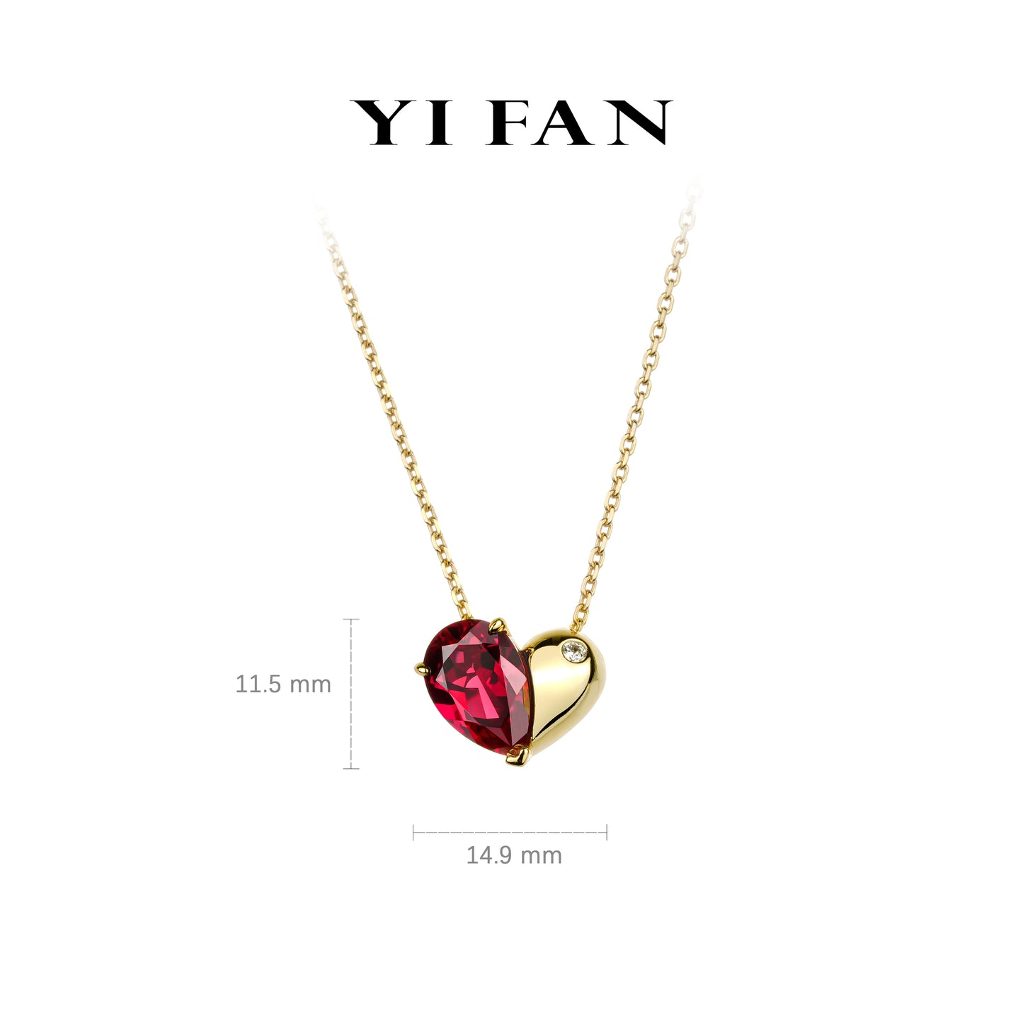 Welfare exclusive Ruby color collection: "Golden Red Heart" unique Necklace