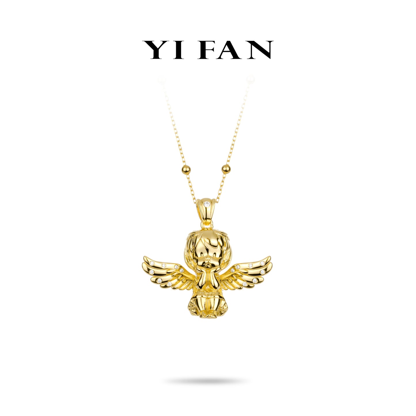 Golden time collection: "Baby Angel with outstretching Wings" detailed Pendant Necklace