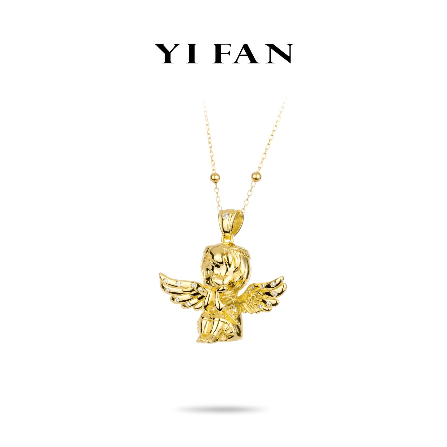 Golden time collection: "Baby Angel with outstretching Wings" detailed Pendant Necklace