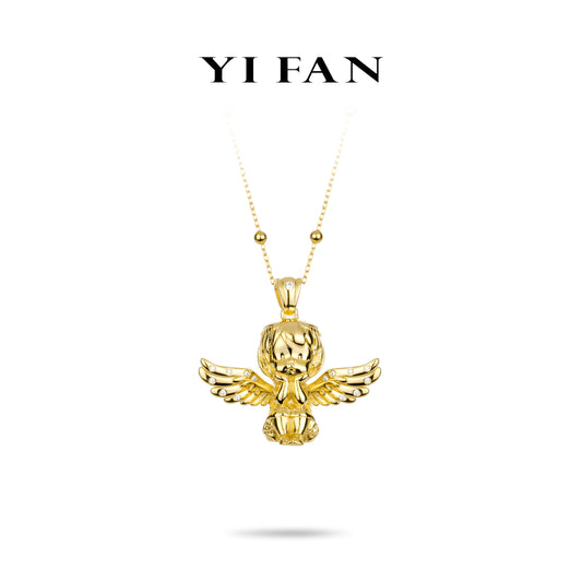 Golden time collection: "Baby Angel with outstretching Wings" detailed Pendant Necklace