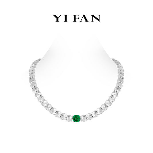 High Jewelry Lab Grown Emerald collection: Luxury “Hand-carved Rocks & Asscher-cut Cube” exquisite Necklace