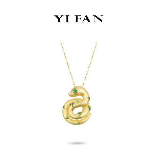 Animal collection: Modern Brushed "Golden Green Serpent" detailed Pendant/Necklace