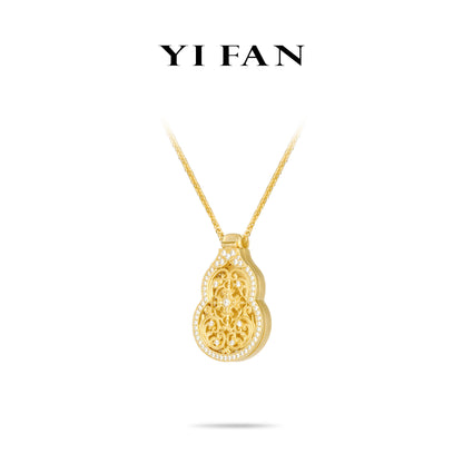 High Jewelry collection: "Golden intricate Carving Thousand-hand Bodhisattva Treasure Gourd" detailed Hulu Box Pendant Necklace (Unisex)