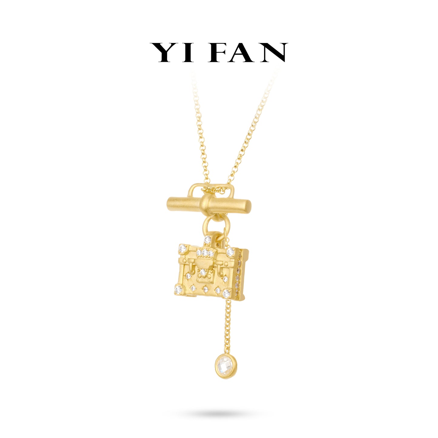 Golden time collection: Luxury "Dazzling Brushed Treasure Coffer" detailed Pendant Necklace (2 side to wear)