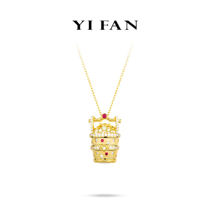 Ruby color collection: Modern "Sparkling brushed Bucket of Gold" unique 3D Pendant/Necklace