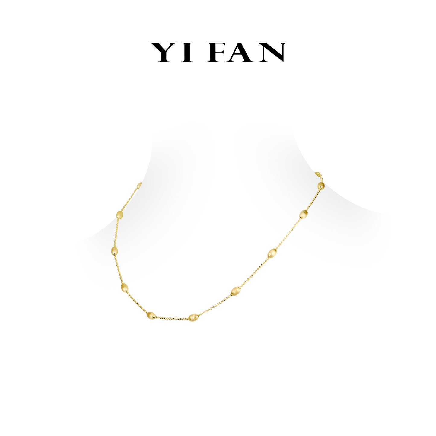 Welfare Exclusive Minimalist collection: Modern “Brushed Lucky Beans” detailed Golden beads chain Necklace