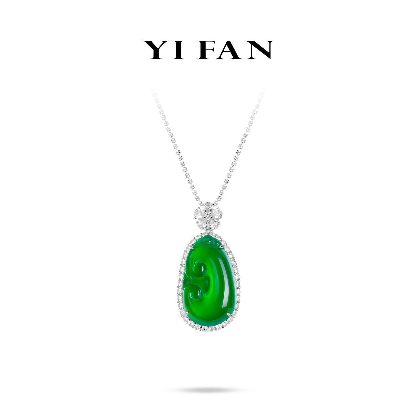 Green jade collection: Modern Hand-carved "Lucky Ruyi"  detailed Pendant Necklace (Unisex)