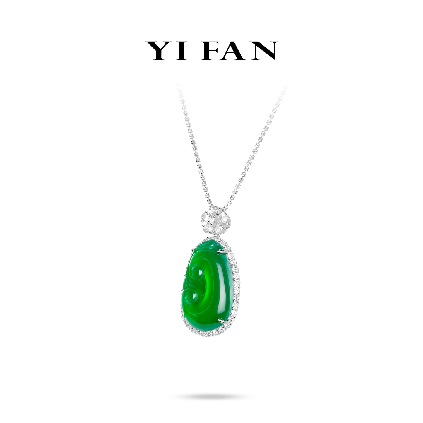 Green jade collection: Modern Hand-carved "Lucky Ruyi"  detailed Pendant Necklace (Unisex)