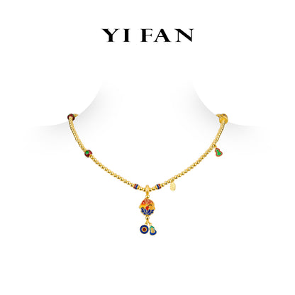 Animal collection: Luxury Multi-purpose "Lucky Koi Carp with Treasures & Golden Beads" detailed Ming fire enamel Necklace/Bracelet