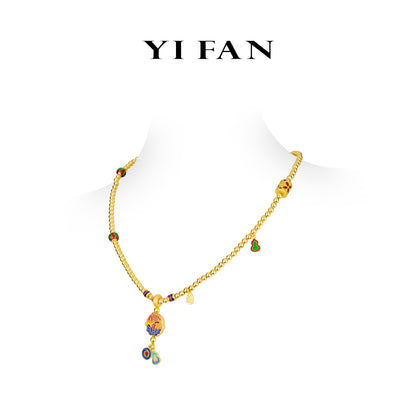 Animal collection: Luxury Multi-purpose "Lucky Koi Carp with Treasures & Golden Beads" detailed Ming fire enamel Necklace/Bracelet