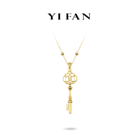 Golden time collection: Modern Brushed "Hollowed Key of Secret Land" detailed Pendant/Necklace