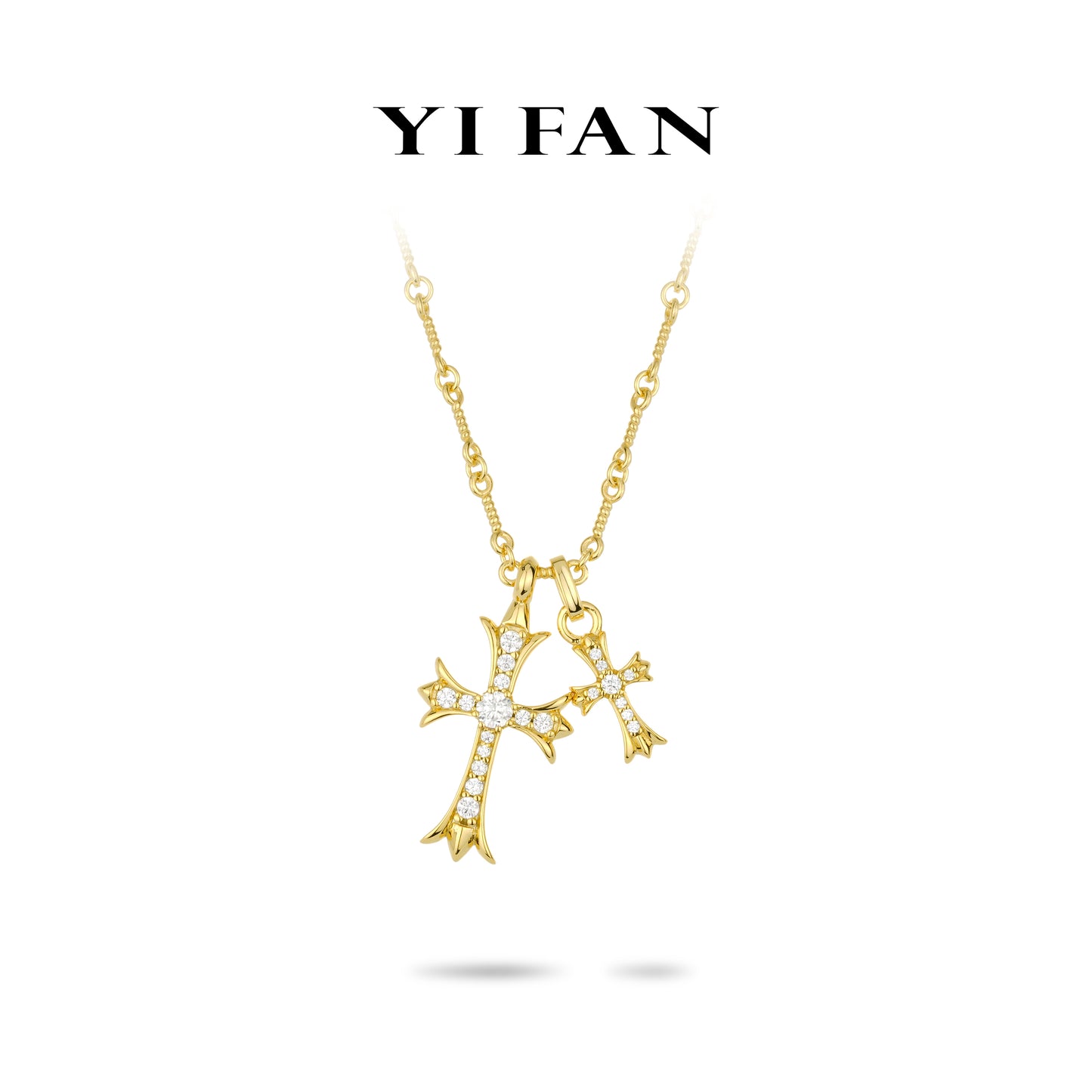 Golden time collection: Multi-purpose "Double Cross" unique chain detailed Pendant/Necklace (Unisex)