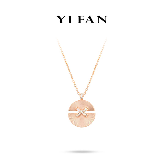 Rose-gold Fever collection: Modern "CNC X Disc" Pendant/Necklace (Big-size Unisex)