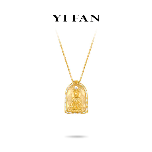 High Jewelry Divine Blessing Collection: Hand carved "Golden Majestic seated Buddha" detailed Amulet Box Pendant (Unisex)