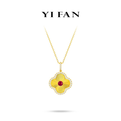 Ruby Color collection: Modern "Golden engraved Lucky Clover" detailed CNC Pendant/Necklace