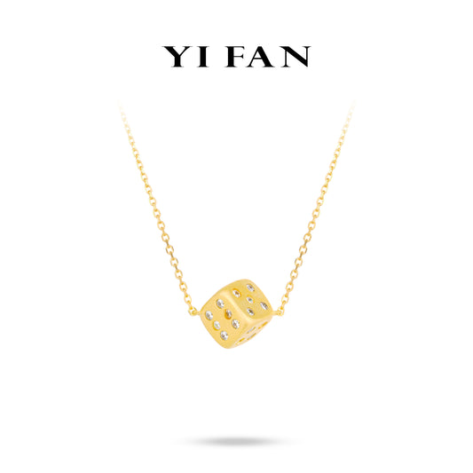Welfare Exclusive Golden time collection: Modern Brushed "Dazzling Lucky Dice" detailed Necklace (Unisex）