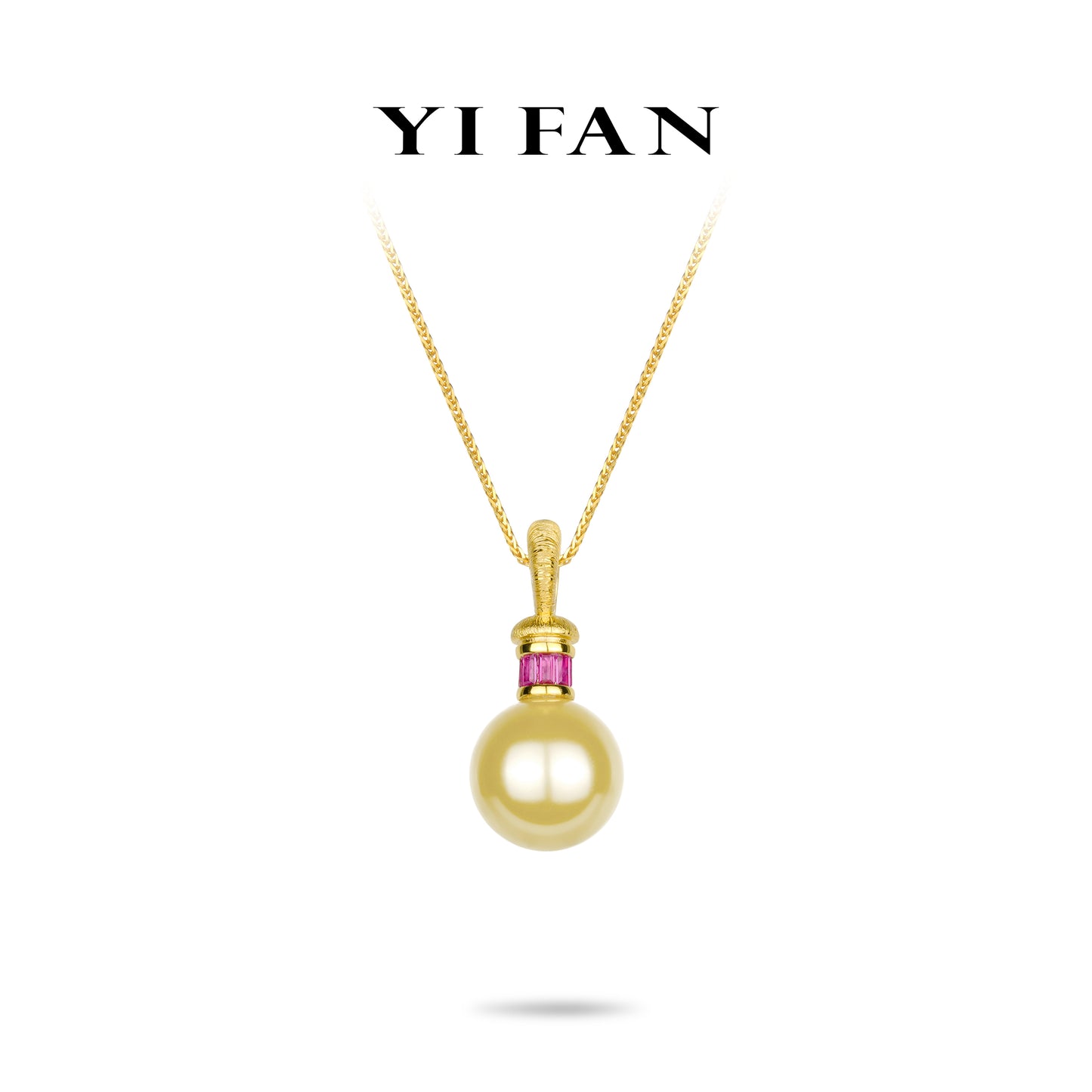 Jedi spinel color collection: Modern Brushed "Golden Luminous Pearl with Rose-red Cubes" detailed Pendant/Necklace