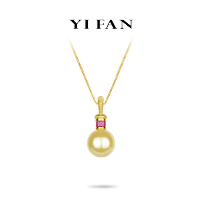 Jedi spinel color collection: Modern Brushed "Golden Luminous Pearl with Rose-red Cubes" detailed Pendant/Necklace