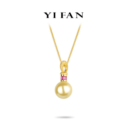 Jedi spinel color collection: Modern Brushed "Golden Luminous Pearl with Rose-red Cubes" detailed Pendant/Necklace