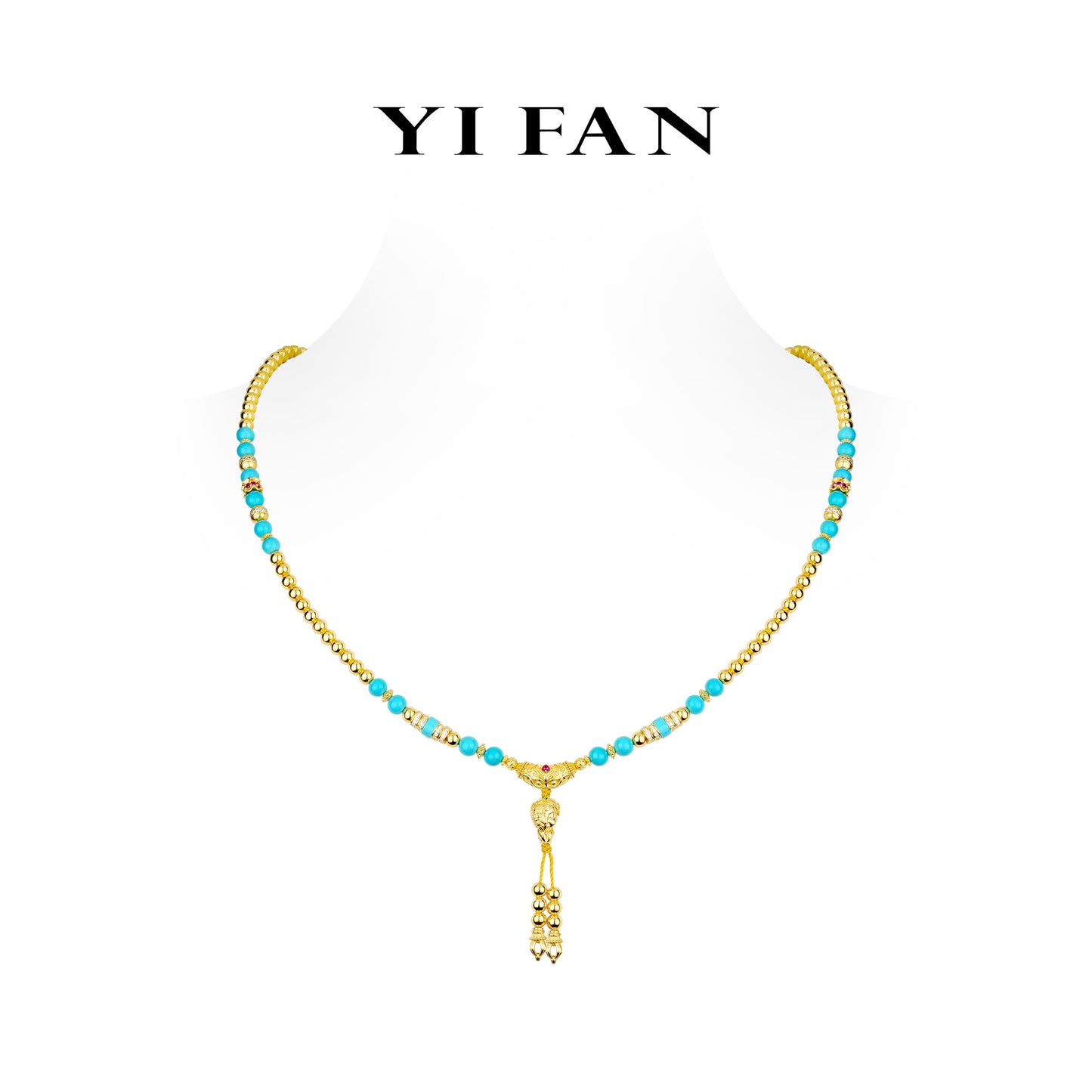 Limited High Jewelry collection: Luxury Multi-purpose "Golden Baby Buddha with Turquoise beads" detailed Necklace/Bracelet