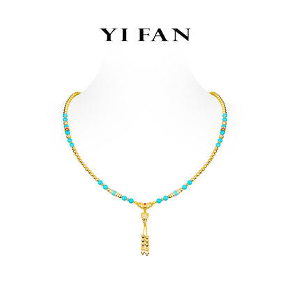 Limited High Jewelry collection: Luxury Multi-purpose "Golden Baby Buddha with Turquoise beads" detailed Necklace/Bracelet