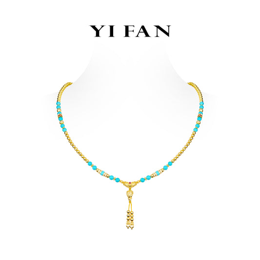 Limited High Jewelry collection: Luxury Multi-purpose "Golden Baby Buddha with Turquoise beads" detailed Necklace/Bracelet