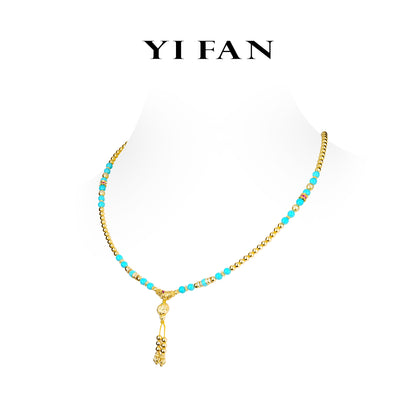 Limited High Jewelry collection: Luxury Multi-purpose "Golden Baby Buddha with Turquoise beads" detailed Necklace/Bracelet