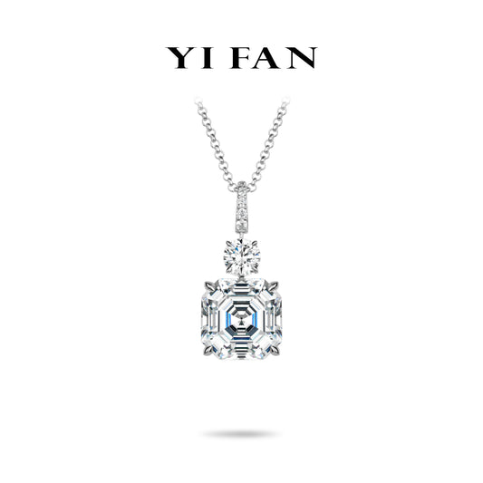 Wedding Collection: Modern "Brilliant Asscher-cut Rocks" exquisite Dangle Pendant/Necklace (Unisex)