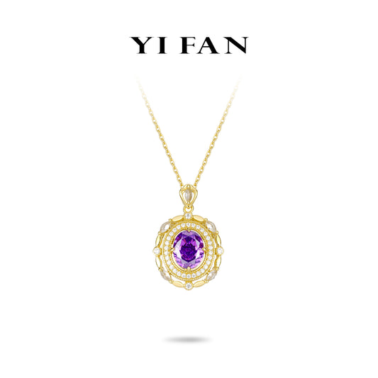 Mysterious Purple-diamond color collection: Golden “Purple Glow in Glimmer Midnight” unique Pendant/Necklace