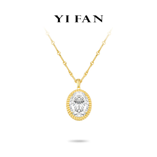 High Jewelry collection: Luxury “Brushed Golden edge Icy G color Rock” Unique Chain Pendant/Necklace