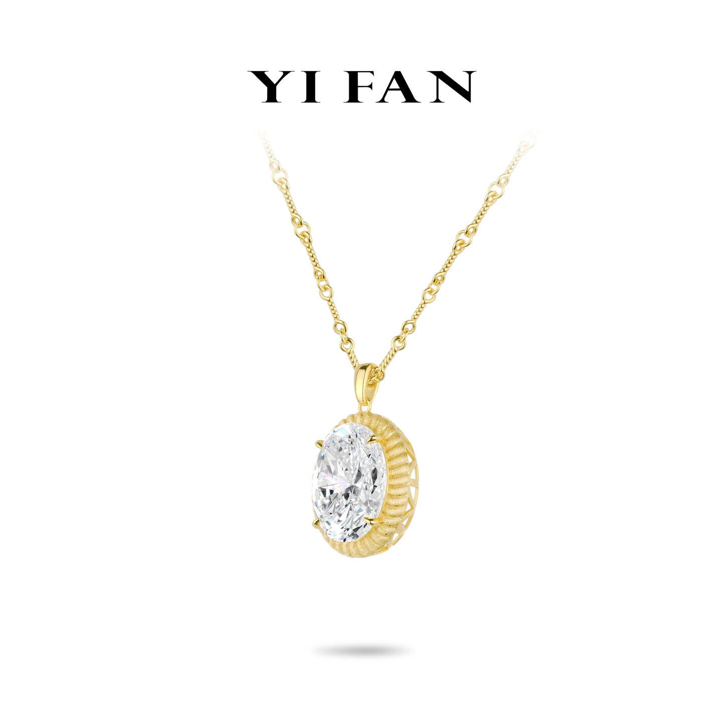 High Jewelry collection: Luxury “Brushed Golden edge Icy G color Rock” Unique Chain Pendant/Necklace