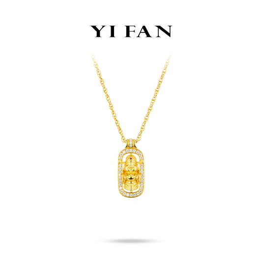 Divine Blessing Collection: Hand carved "Golden The God of Wealth" detailed Pendant/Necklace (Unisex)