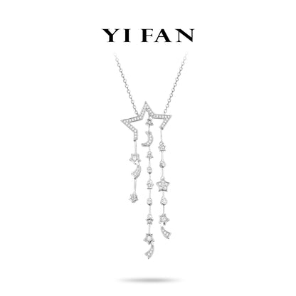 Minimalist collection: Modern "Silver Moon and Stars " exquisite Tassel Necklace