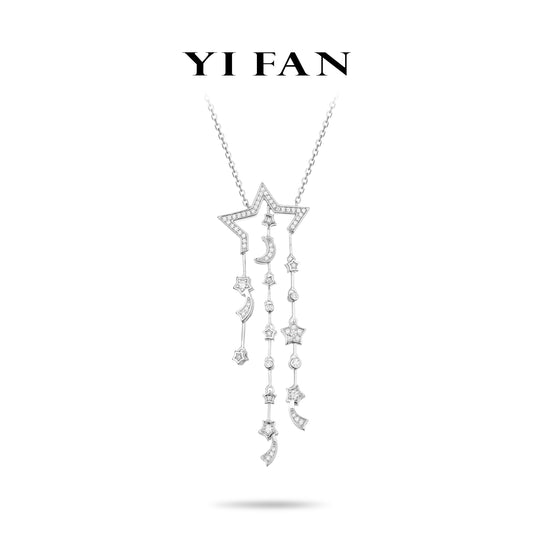 Minimalist collection: Modern "Silver Moon and Stars " exquisite Tassel Necklace
