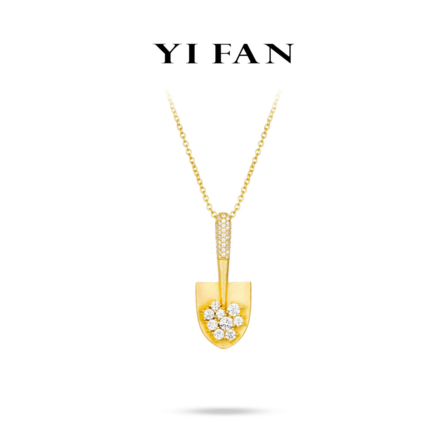 Golden time collection: Modern "Brushed Golden Treasure Shovel" Unique Pendant/Necklace (Unisex)