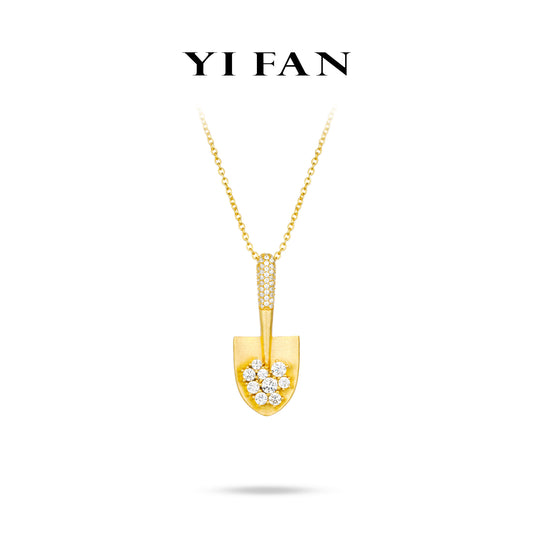 Golden time collection: Modern "Brushed Golden Treasure Shovel" Unique Pendant/Necklace (Unisex)