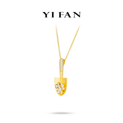 Golden time collection: Modern "Brushed Golden Treasure Shovel" Unique Pendant/Necklace (Unisex)