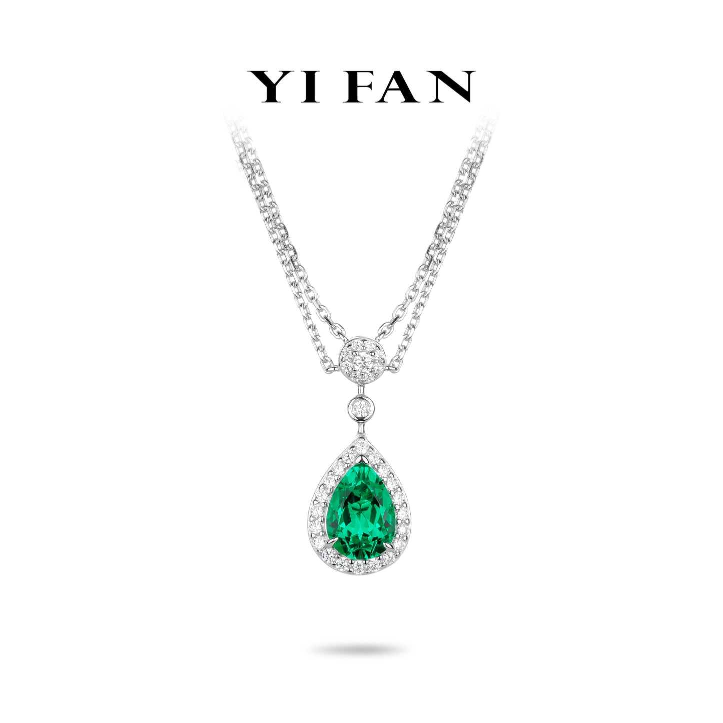 Lab Grown Emerald collection: Modern "Green Water Droplet" exquisite double-chain Necklace