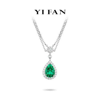 Lab Grown Emerald collection: Modern "Green Water Droplet" exquisite double-chain Necklace
