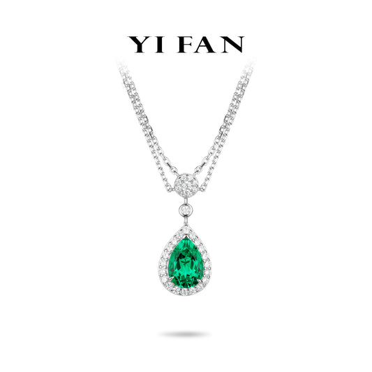 Lab Grown Emerald collection: Modern "Green Water Droplet" exquisite double-chain Necklace