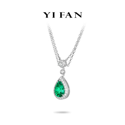 Lab Grown Emerald collection: Modern "Green Water Droplet" exquisite double-chain Necklace