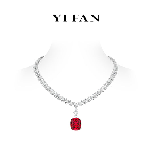 High Jewelry Ruby Color collection: Luxury "Scarlet Flame" detailed Banquet Necklace