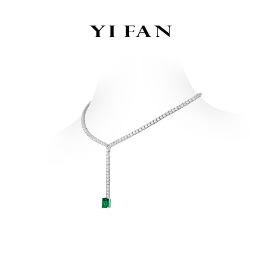 High Jewelry Lab Grown Emerald collection: Luxury "Emerald-cut Cube" detailed Tennis Necklace