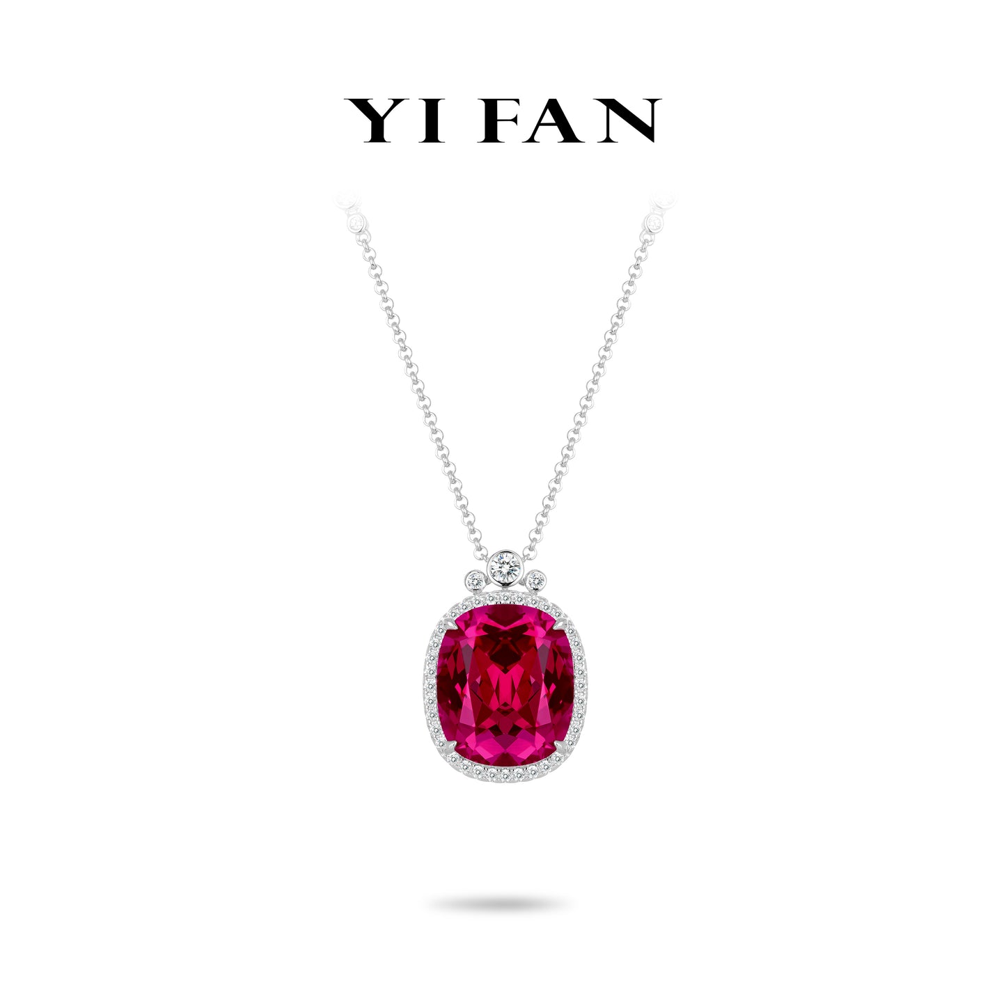 High Jewelry Ruby Color collection: Modern "Rose Red Rock" detailed Pendant unique chain Necklace