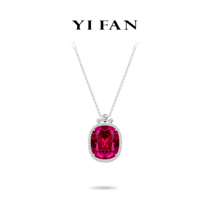 High Jewelry Ruby Color collection: Modern "Rose Red Rock" detailed Pendant unique chain Necklace