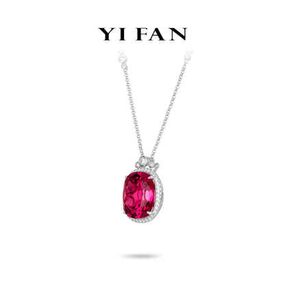 High Jewelry Ruby Color collection: Modern "Rose Red Rock" detailed Pendant unique chain Necklace