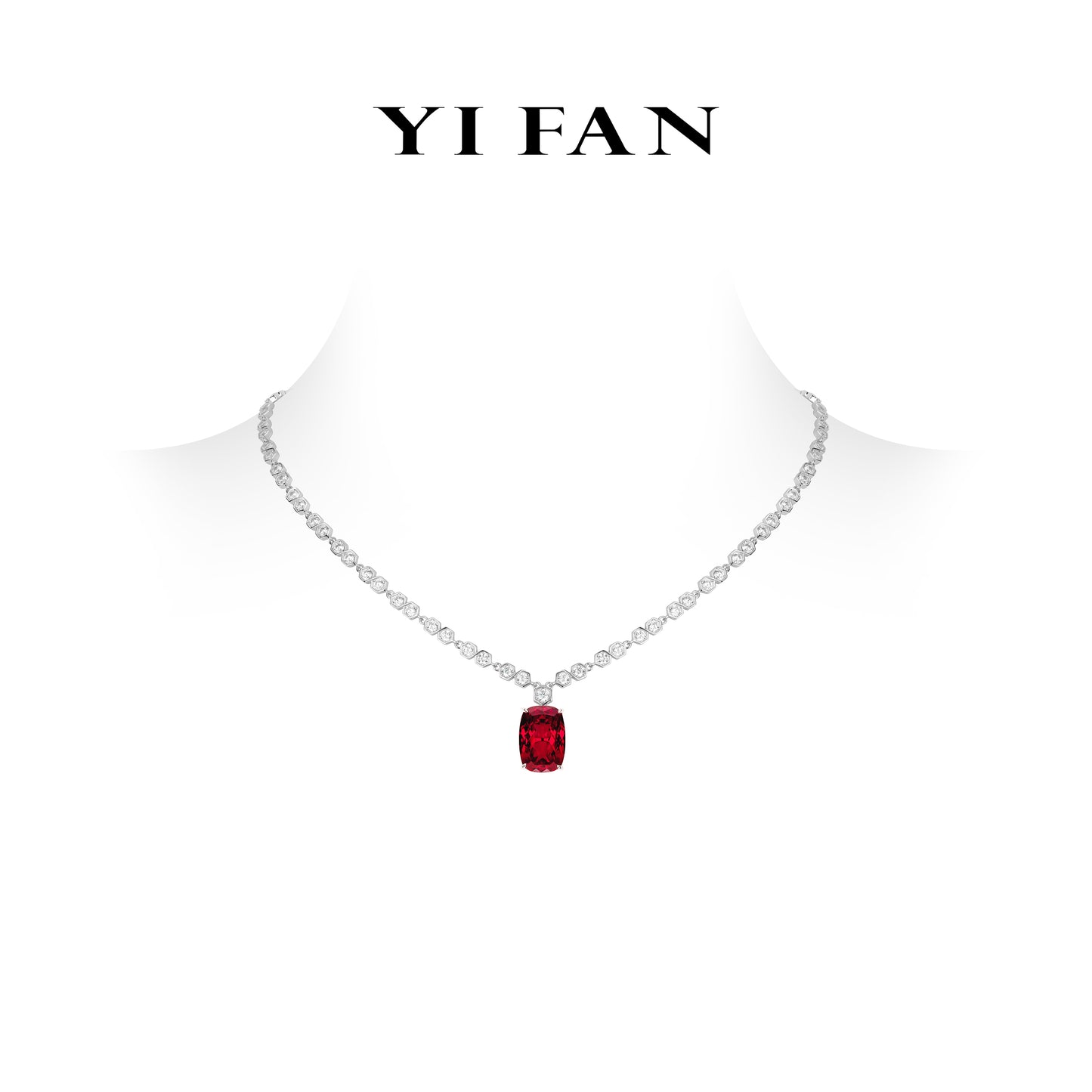 Ruby Color collection: Luxury "Eternal Flame Honeycomb Chain" detailed Necklace （with extension）