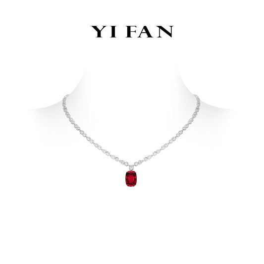 Ruby Color collection: Luxury "Eternal Flame Honeycomb Chain" detailed Necklace （with extension）