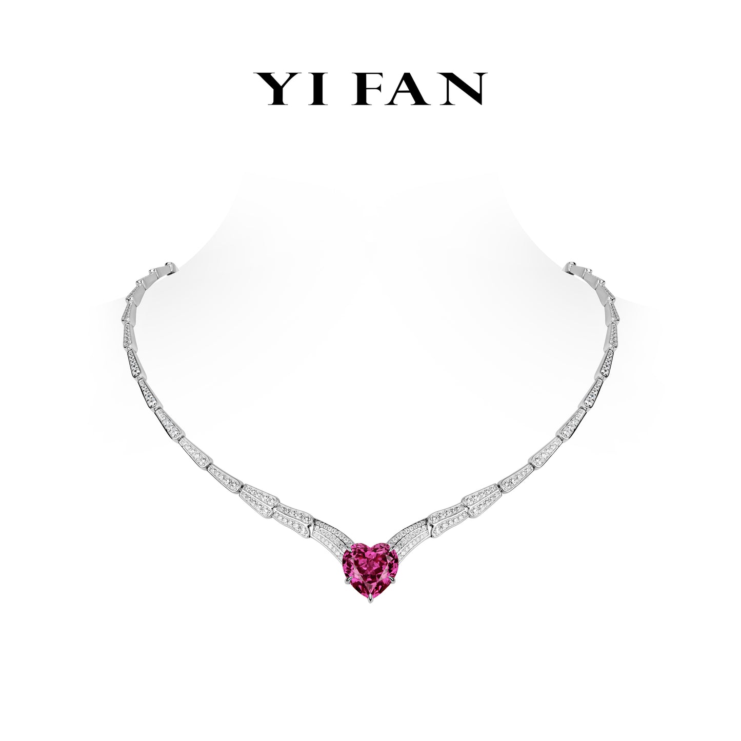 High Jewelry Ruby Color collection: Luxury "Scarlet Flaming Heart" detailed Banquet Necklace