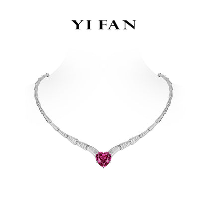 High Jewelry Ruby Color collection: Luxury "Scarlet Flaming Heart" detailed Banquet Necklace